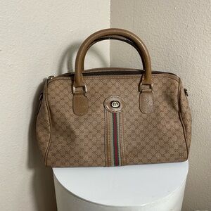 Vintage Gucci Brown Leather Coated Canvas GG Supreme Handbag RESTORED***